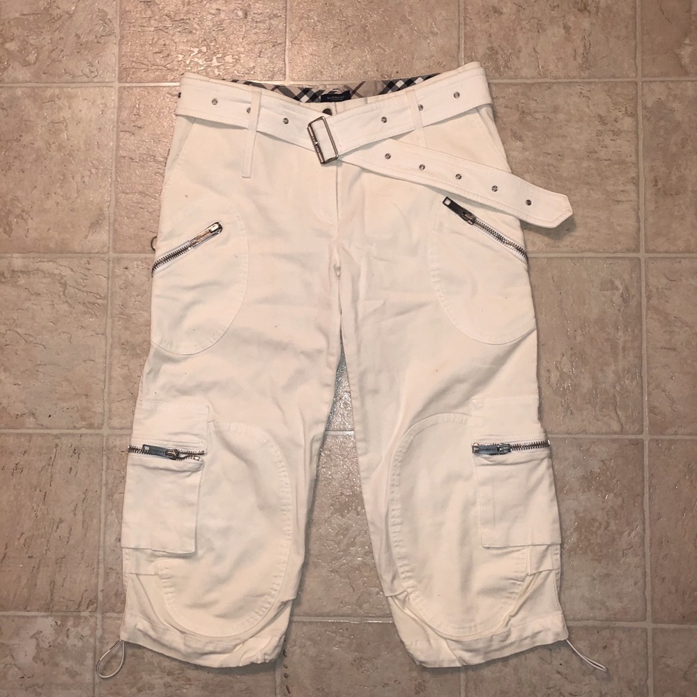 Burberry London Vintage White Cargo Capri Pant